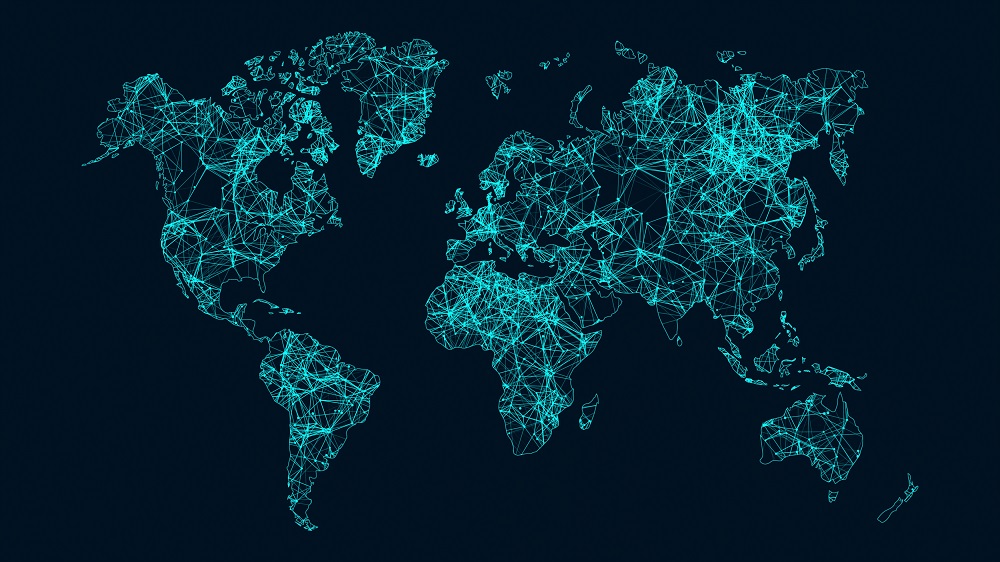 Mapa mundi con conexiones de red